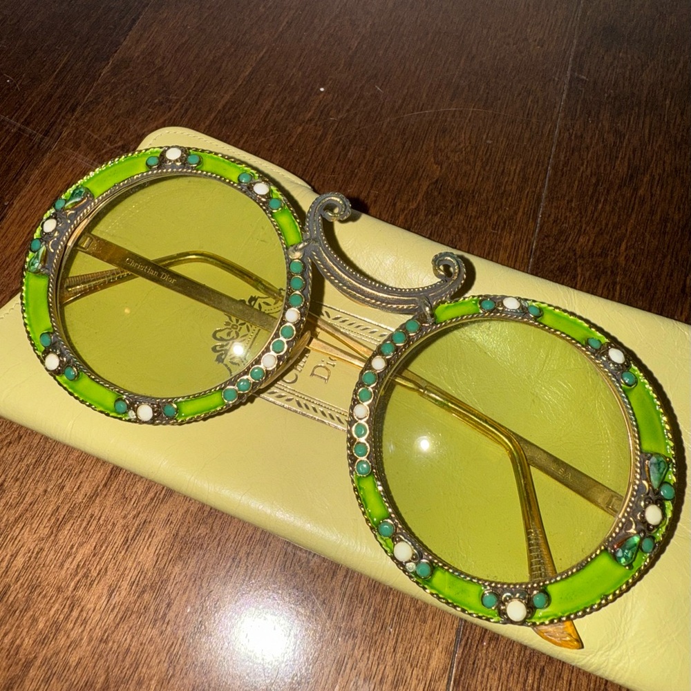 RARE 1960 CHRISTIAN DIOR TURA JEWELLED GREEN ARCHIVE DIOR SUNGLASSES